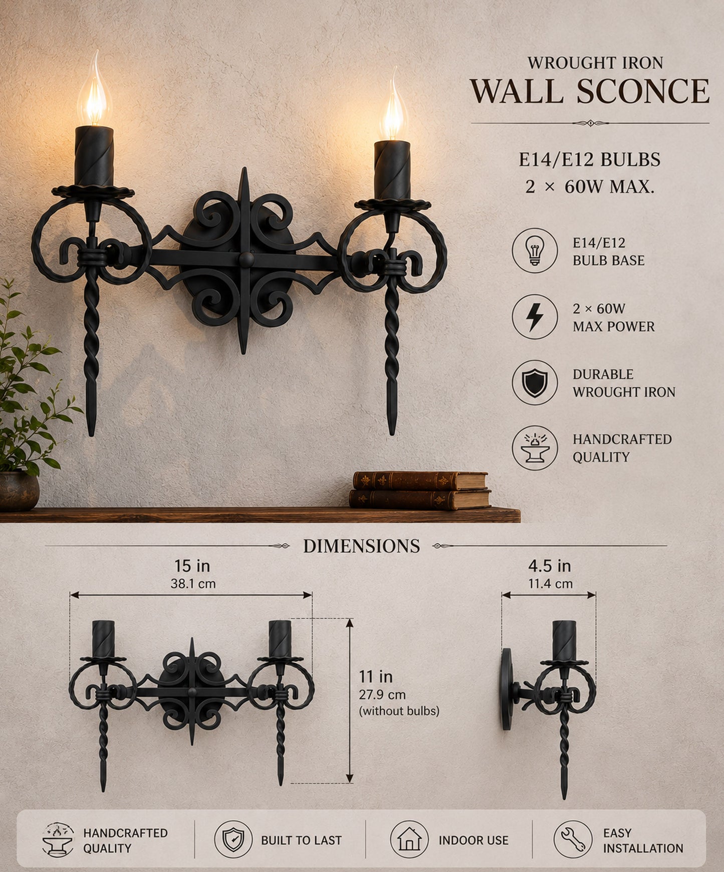 Gothic Wrought Iron Wall Sconce