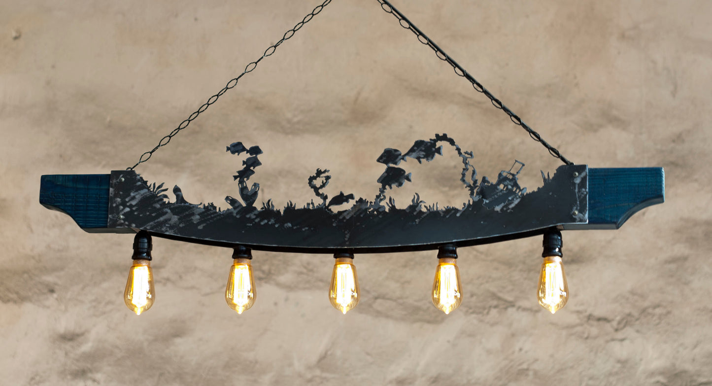 Luminaire rustique à cinq lumières - Lustre poisson et océan - Plafonniers rustiques - Plafonniers