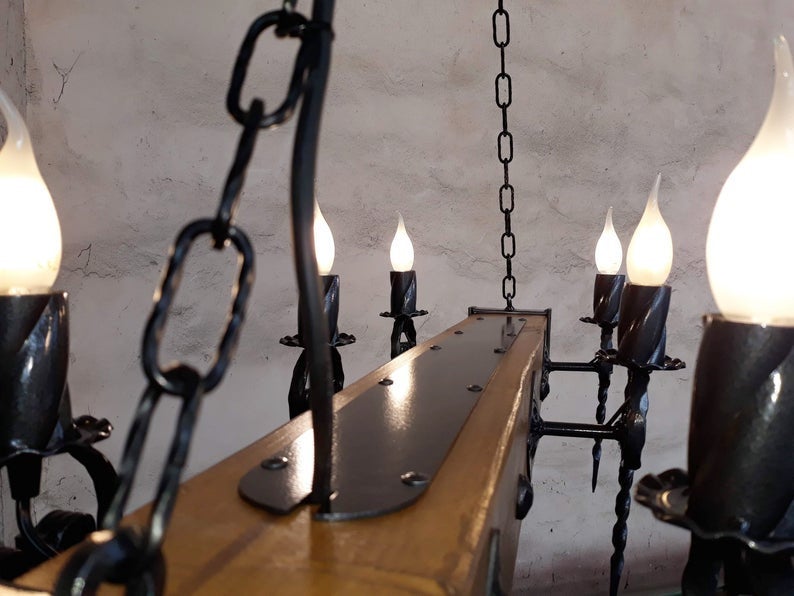 Lustre à poutres en bois Éclairage - Lustre en bois - Plafonniers rustiques - Éclairage médiéval