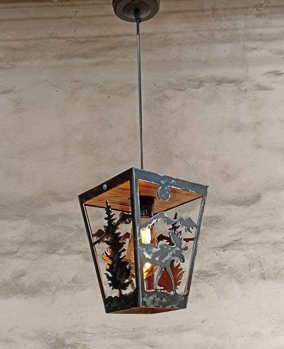 Rustikale Pendelleuchte - Elch - Kabinendeckenleuchten - Blockhausbeleuchtung - Lodge Lights