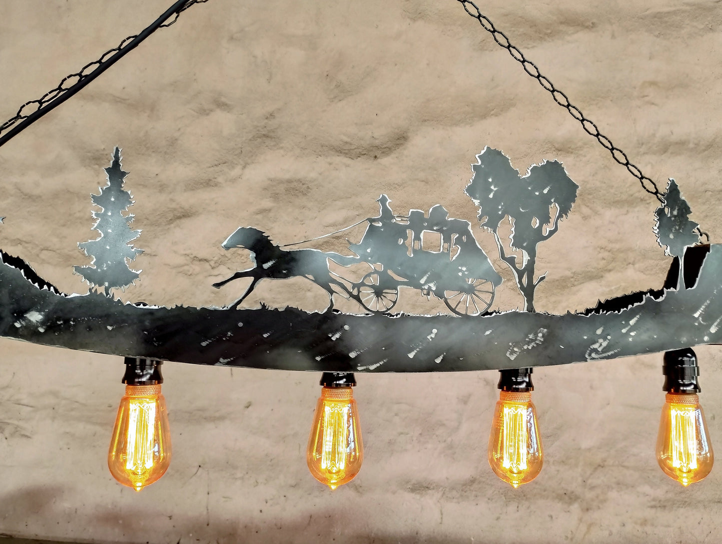 Custom western five light stagecoach ceiling fixture