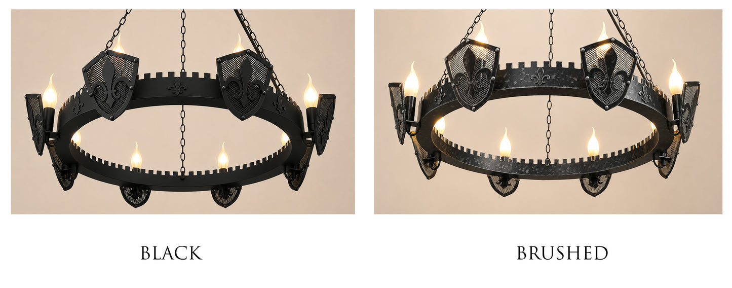 Medieval Eight Light Chandelier - Castle style ceiling lights - Fleur de Lis