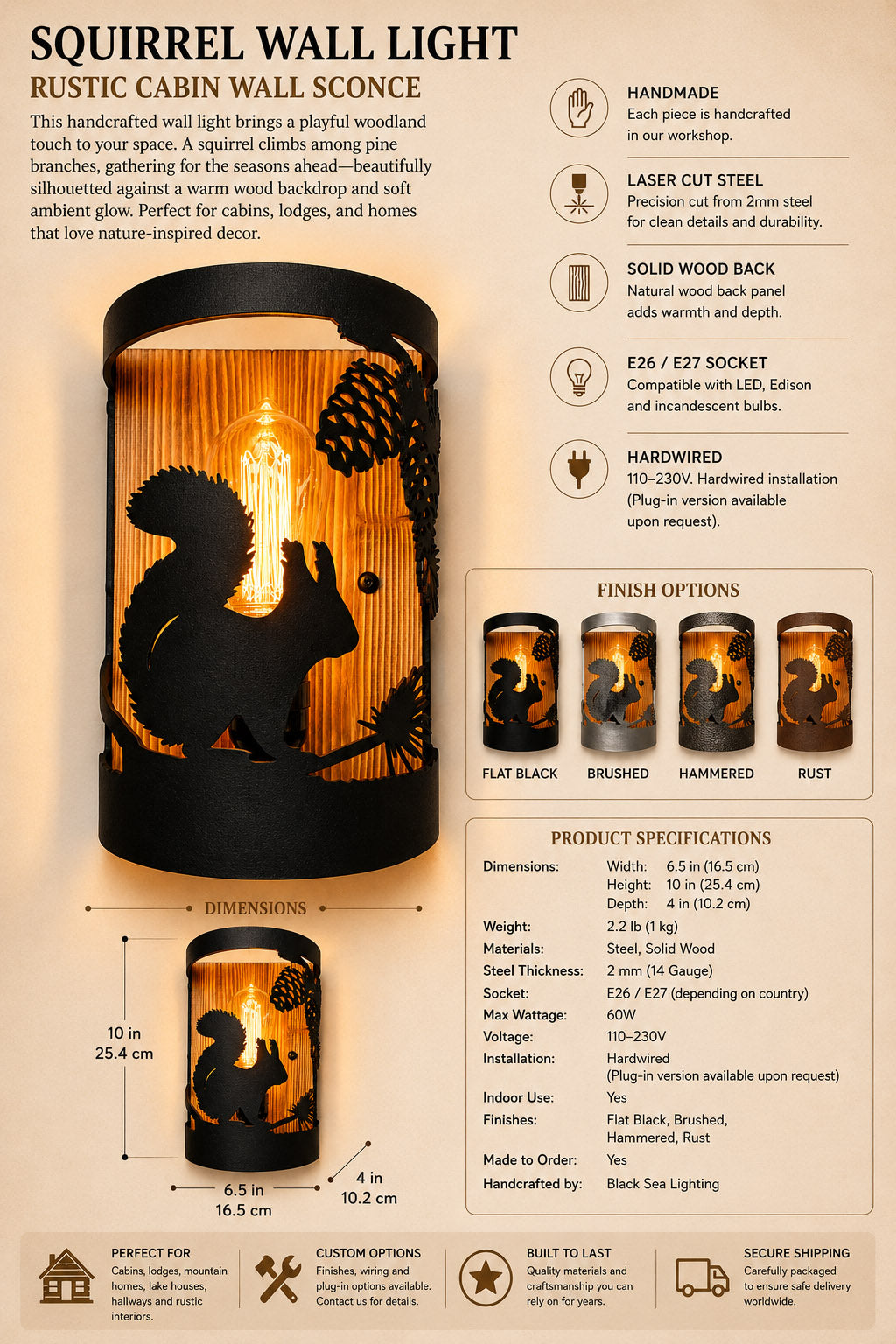 Squirrel Wall Light | Rustic Woodland Cabin Wall Sconce