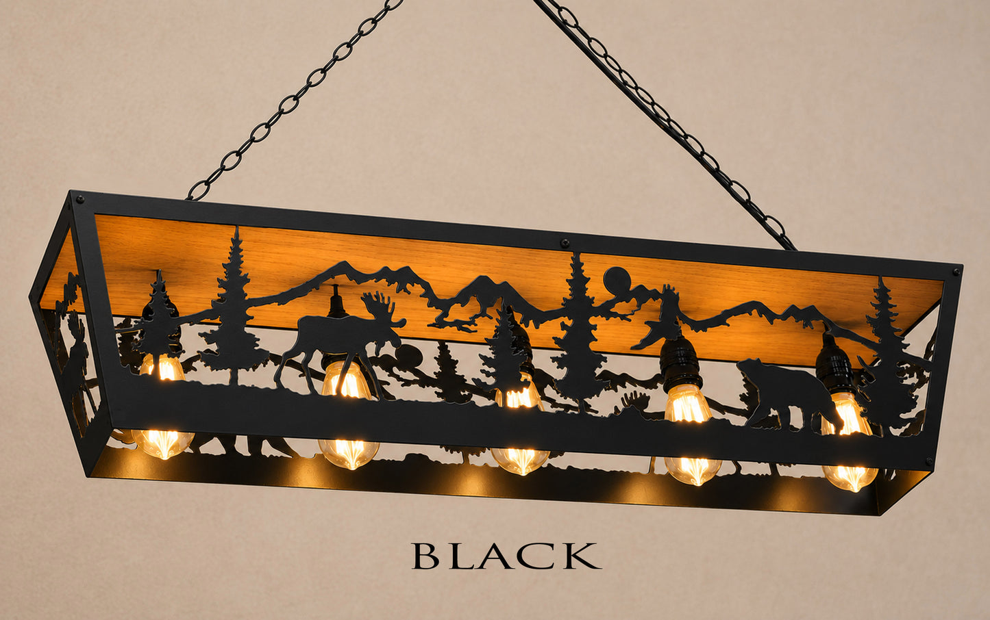 Cabin ceiling light Moose and Bear, Rustic chandelier lighting fixture