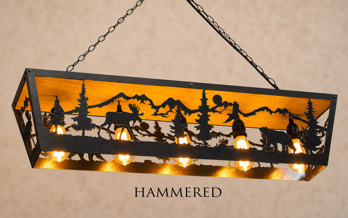 Cabin ceiling light Moose and Bear, Rustic chandelier lighting fixture