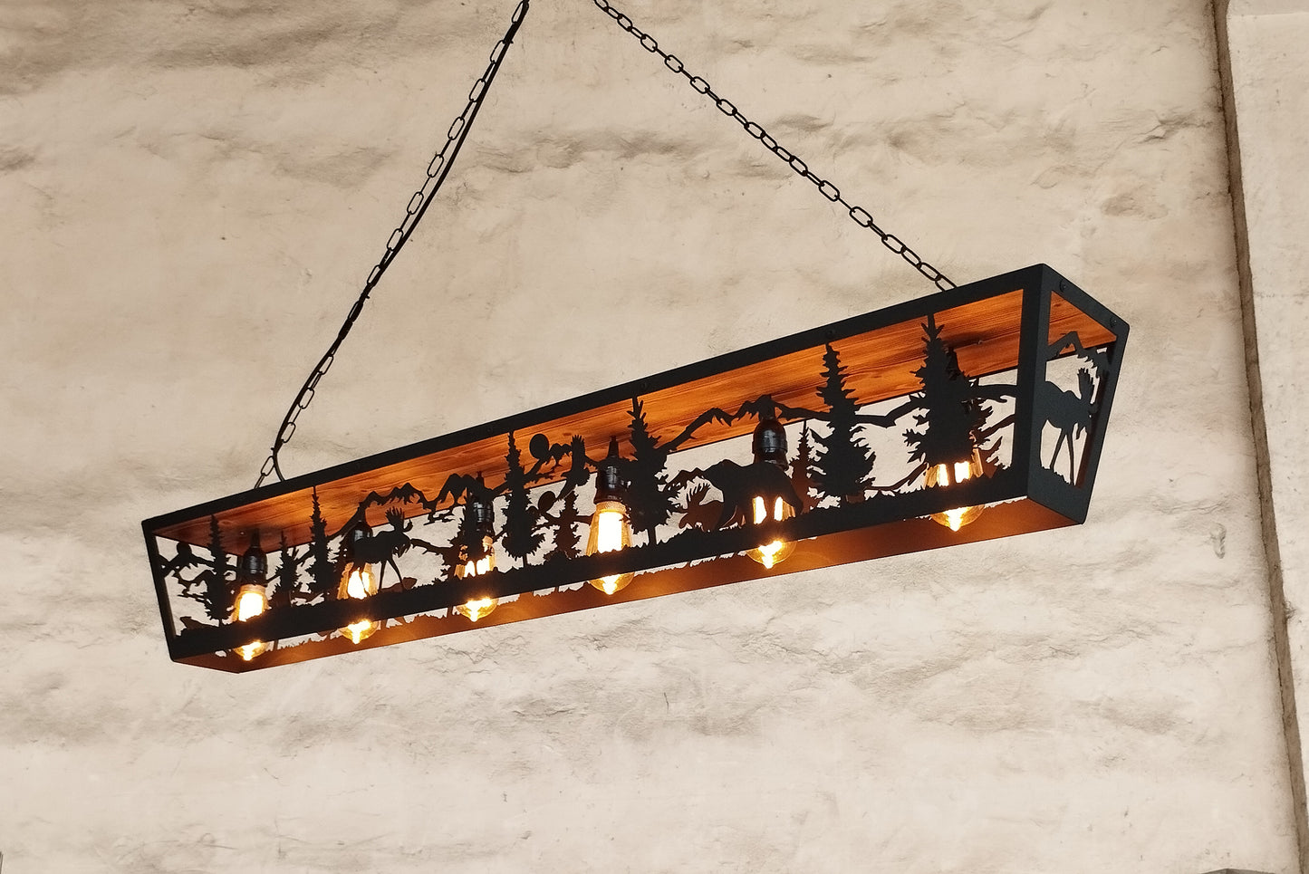 Moose and Bear Cabin Ceiling Light — Rustic Wildlife Light Fixture