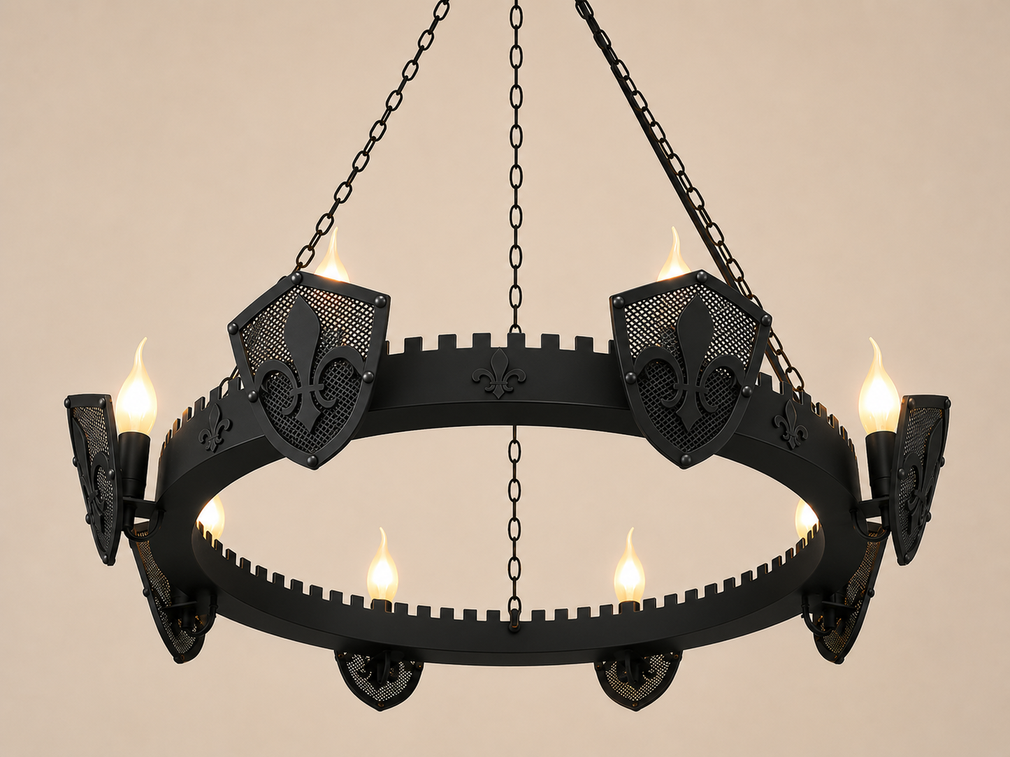 Medieval Eight Light Chandelier - Castle style ceiling lights - Fleur de Lis