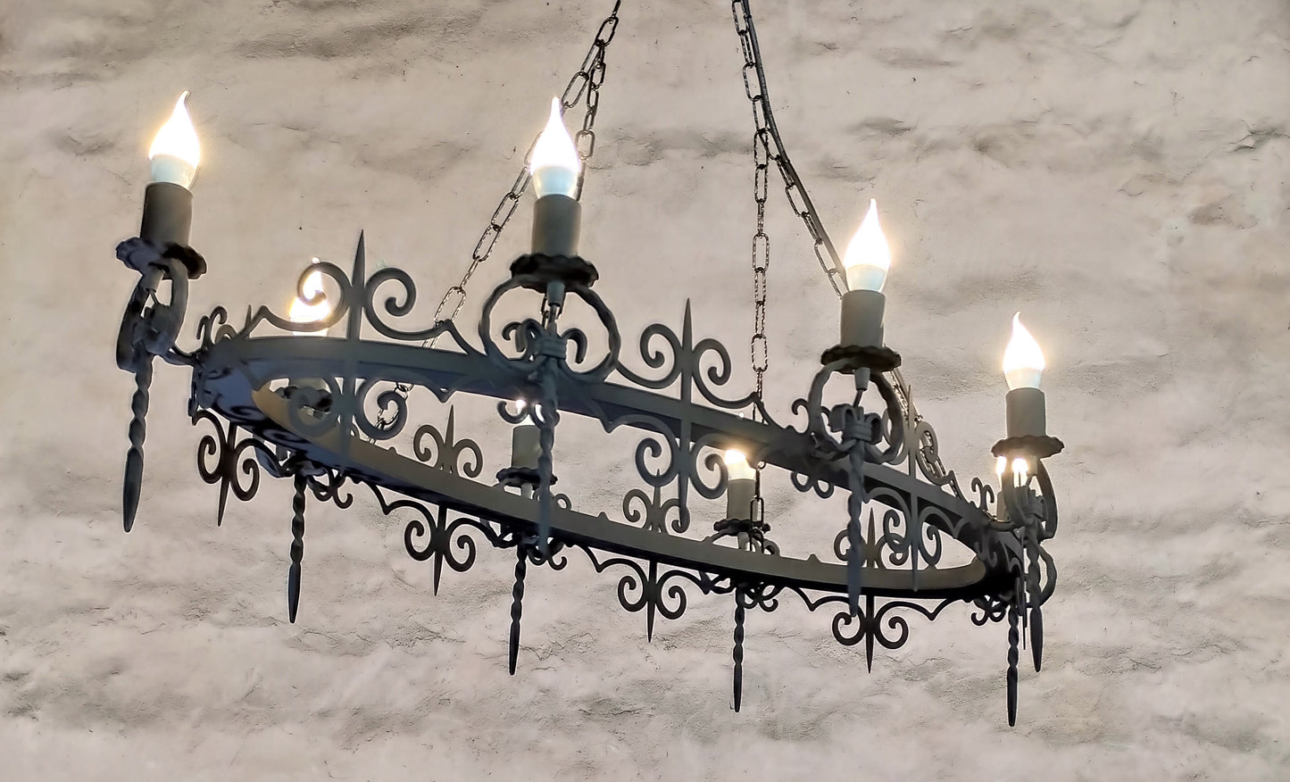 Oval Wrought Iron Chandelier – 8 Light Gothic Medieval Ceiling Light