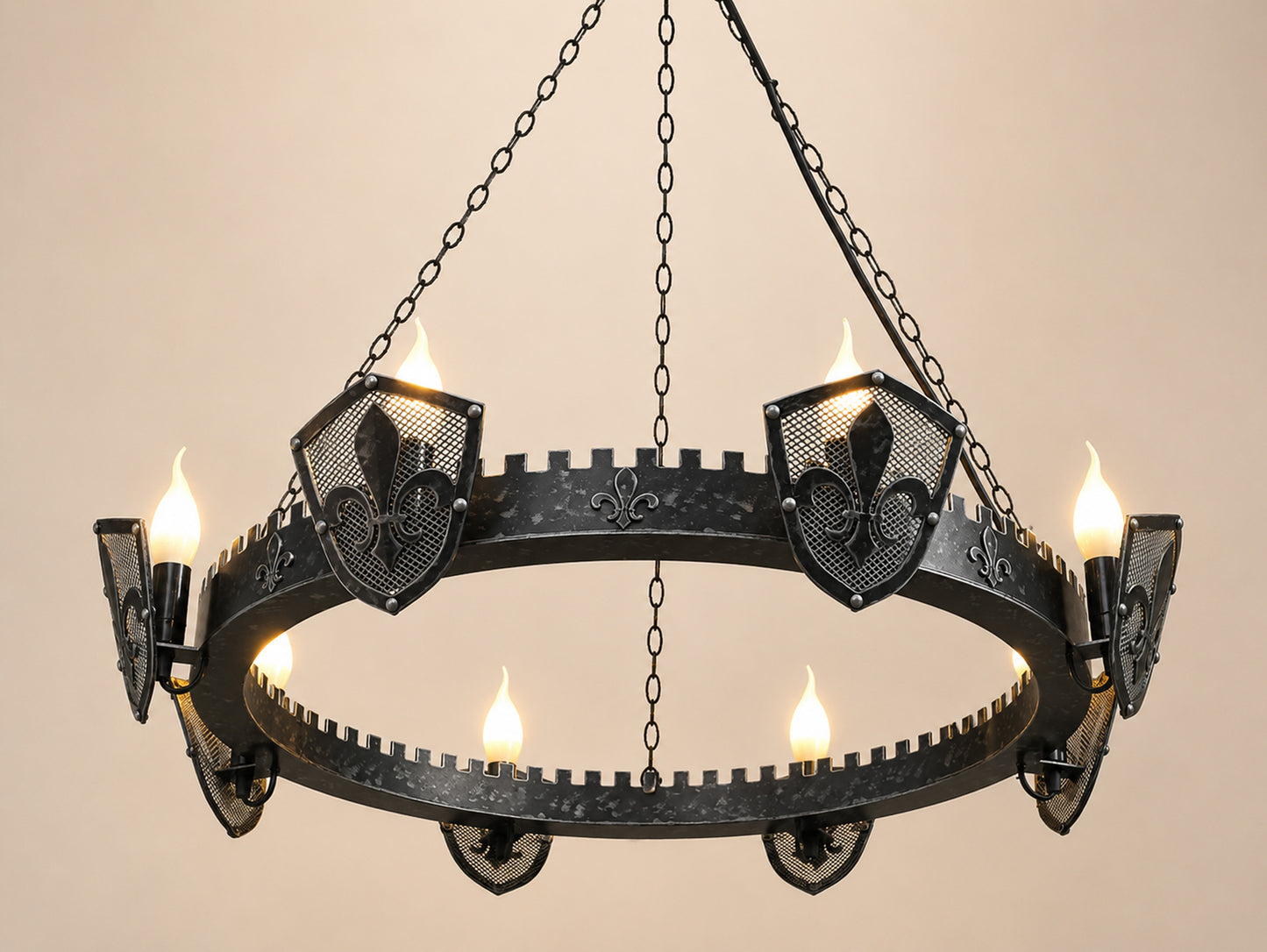 Medieval Eight Light Chandelier - Castle style ceiling lights - Fleur de Lis