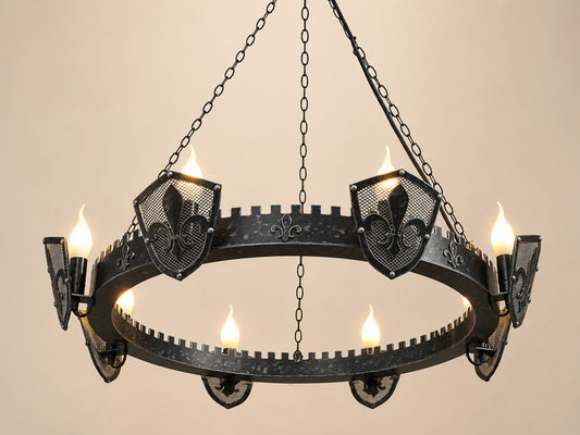 Medieval Eight Light Chandelier - Castle style ceiling lights - Fleur de Lis