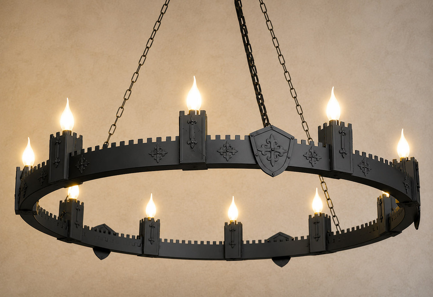 Medieval Castle Iron Chandelier – 10-Light Gothic Ceiling Light