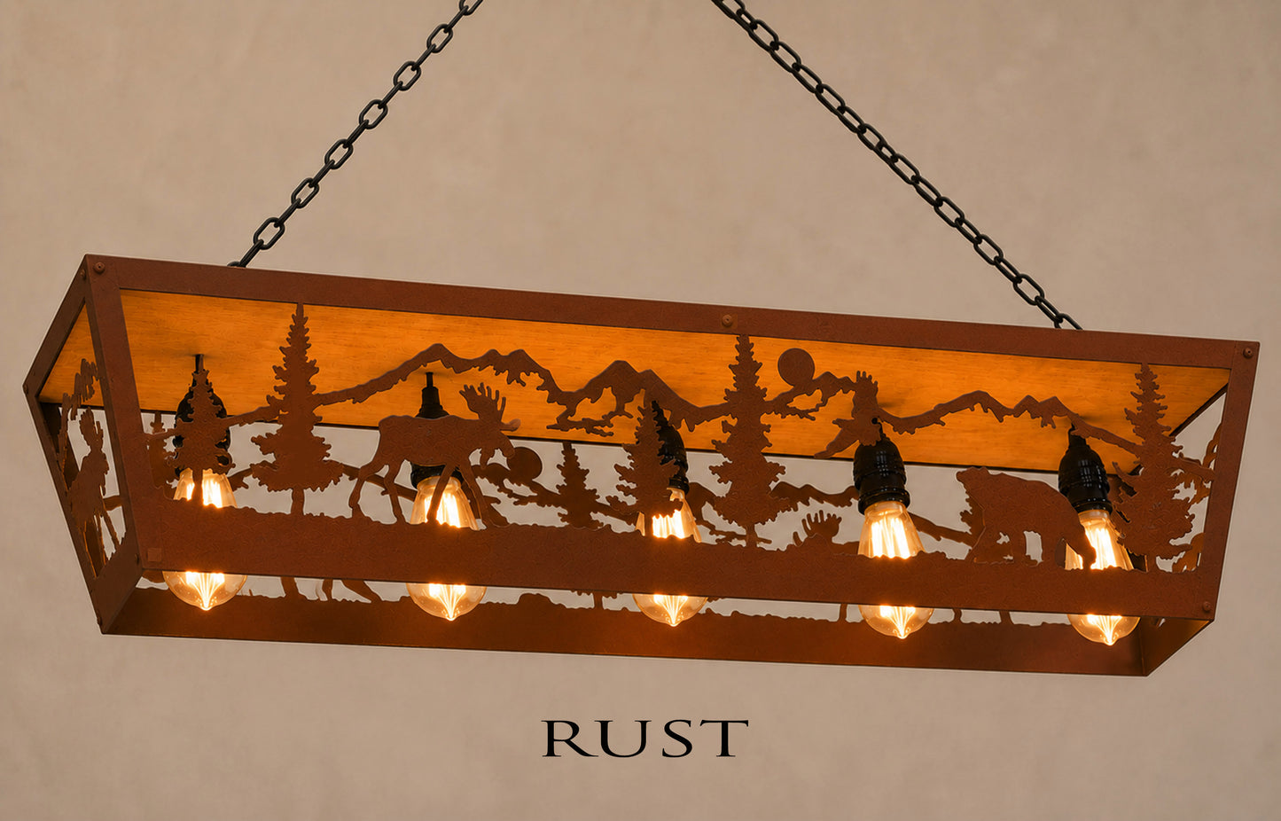 Cabin ceiling light Moose and Bear, Rustic chandelier lighting fixture
