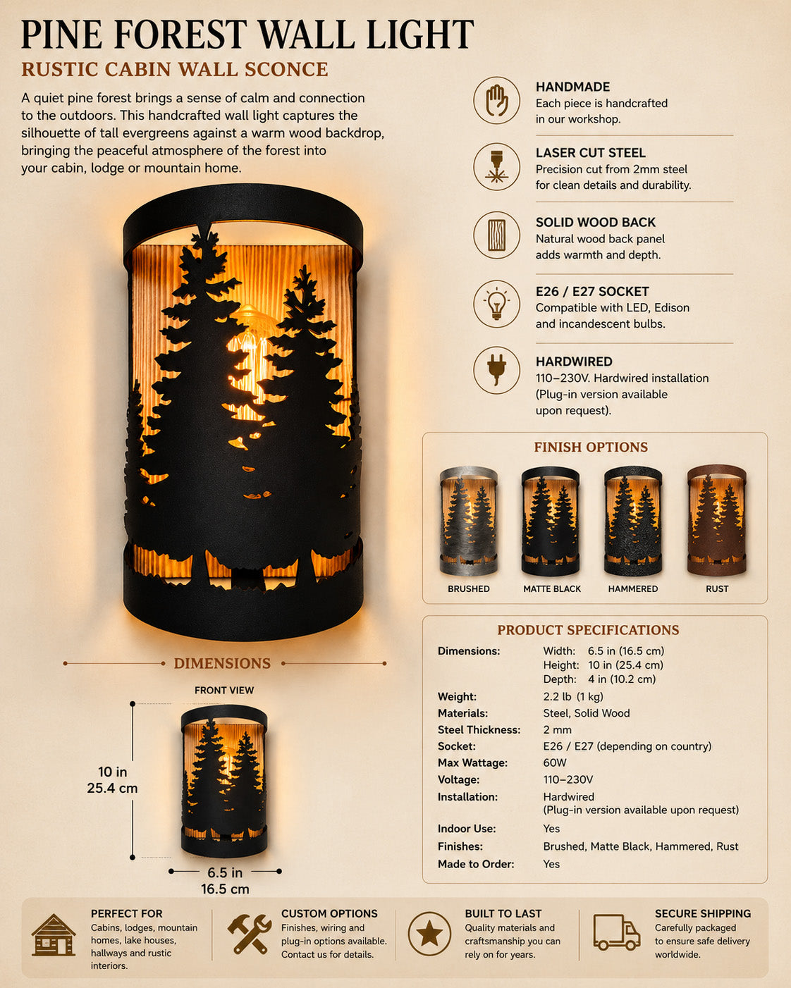 Handcrafted Pine Forest Wall Light – Rustic Cabin Wall Sconce