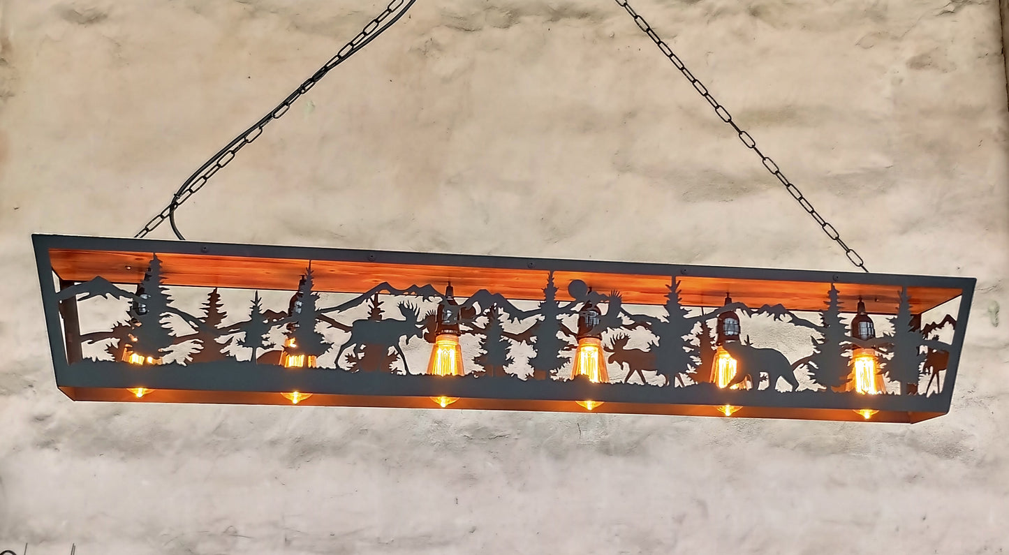 Moose and Bear Cabin Ceiling Light — Rustic Wildlife Light Fixture