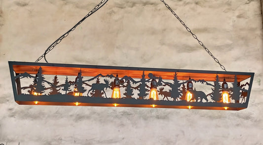 Moose and Bear Cabin Ceiling Light — Rustic Wildlife Light Fixture