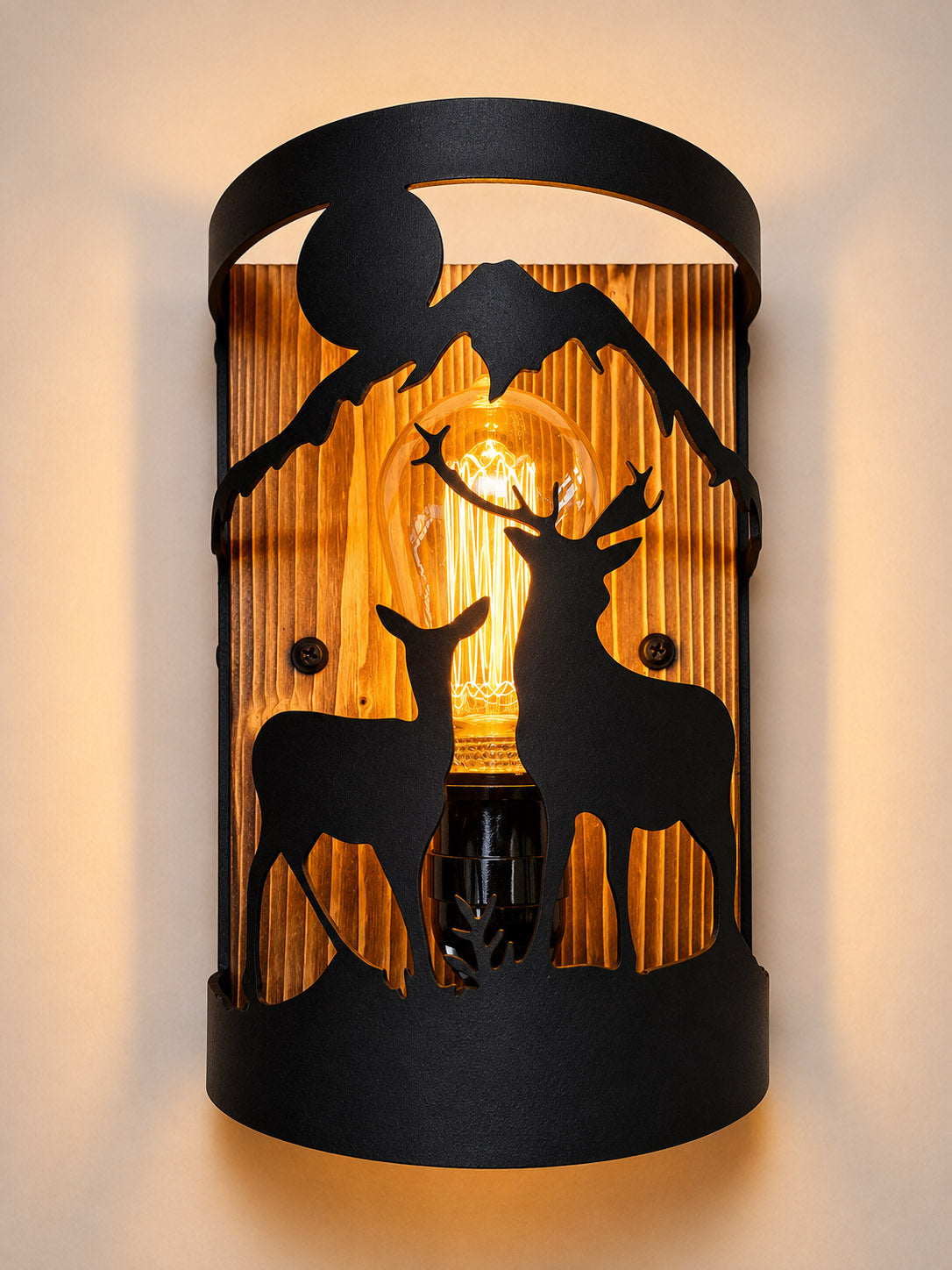 Handcrafted Buck and Doe Wall Light | Rustic Deer Cabin Wall Sconce