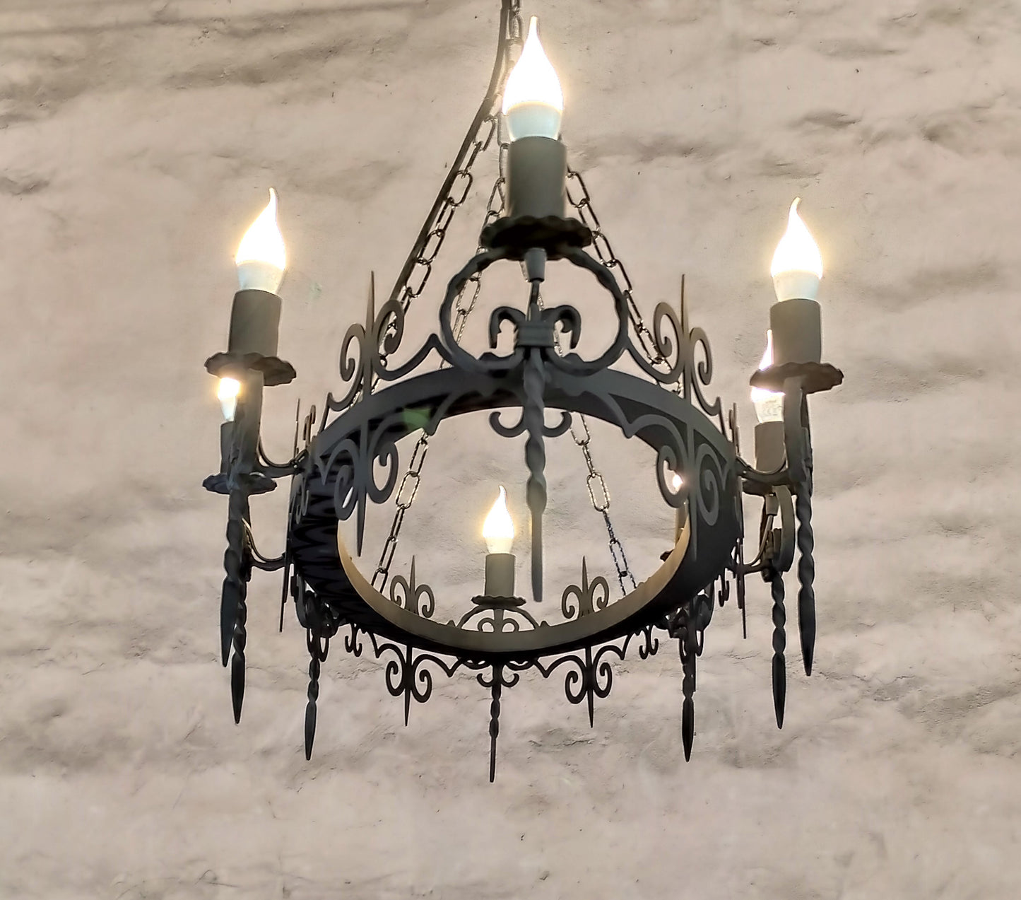 Oval Wrought Iron Chandelier – 8 Light Gothic Medieval Ceiling Light