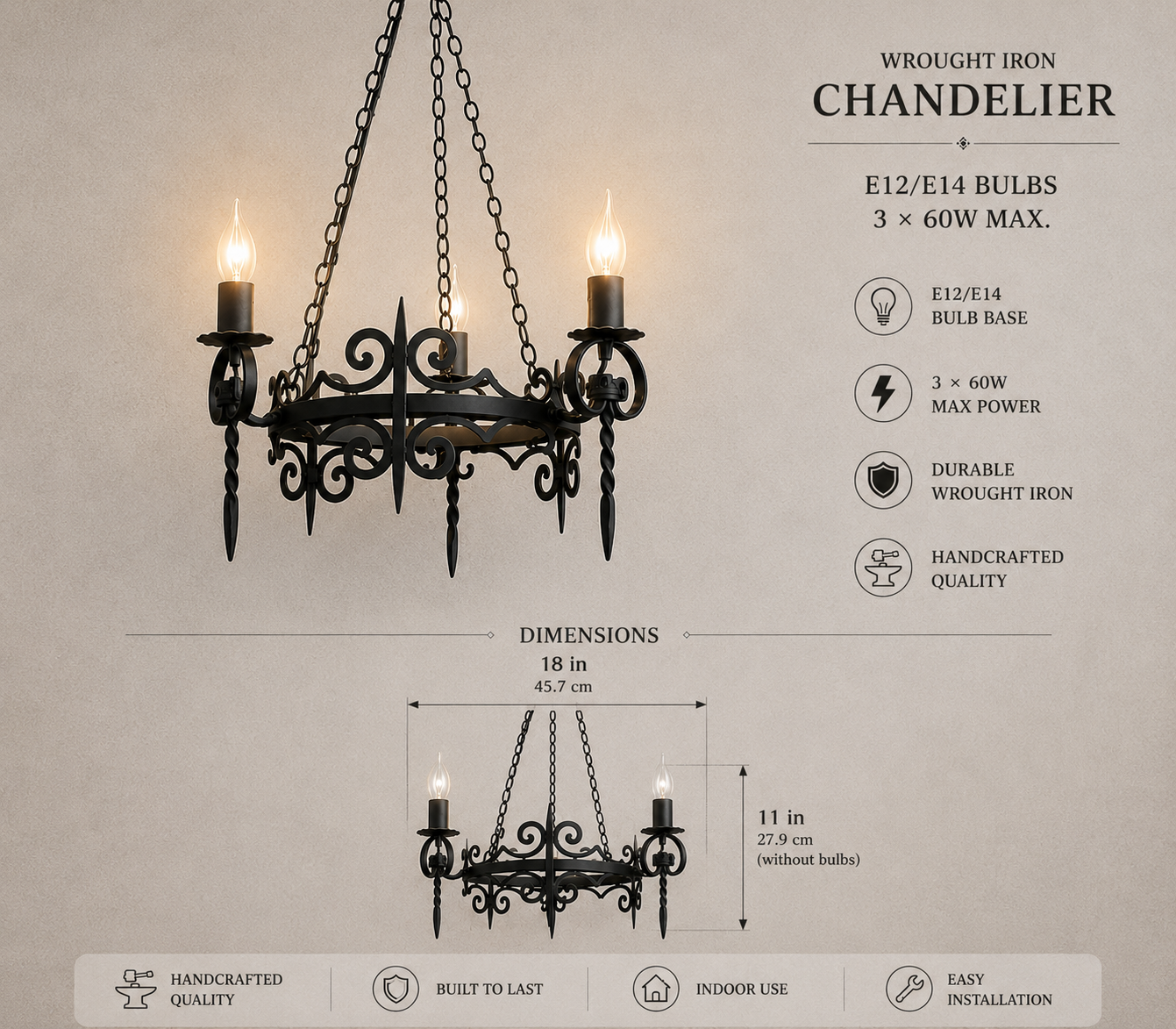 Wrought Iron Gothic Chandelier