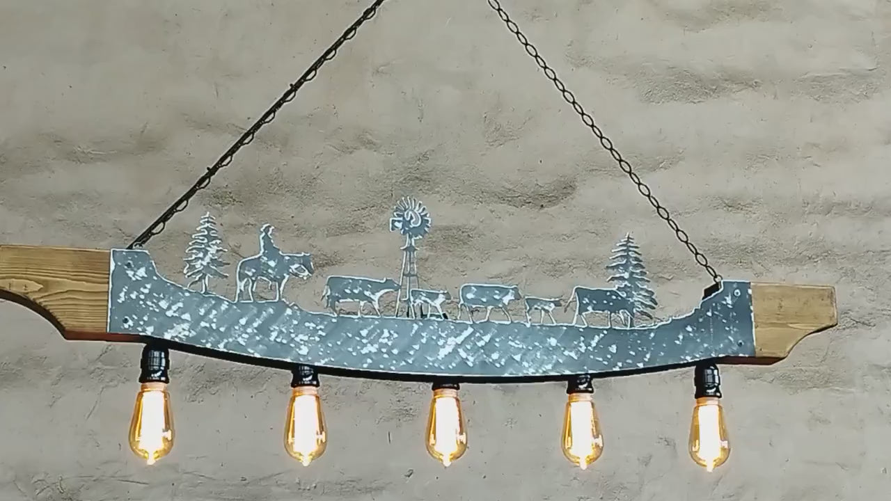 Farmhouse light fixture. Cattle. Farm pendant light. Cabin lights. Ceiling barn lights