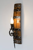 Barrel wall light - Rustic wall light - Wood and wrought iron sconce