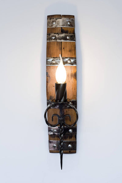 Barrel wall light - Rustic wall light - Wood and wrought iron sconce