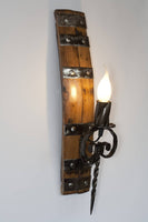 Barrel wall light - Rustic wall light - Wood and wrought iron sconce