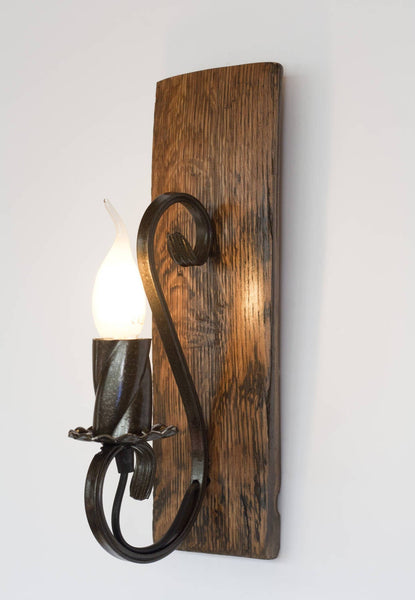 Rustic wall lamp - Wood and wrought iron sconce - Barrel Wall lights