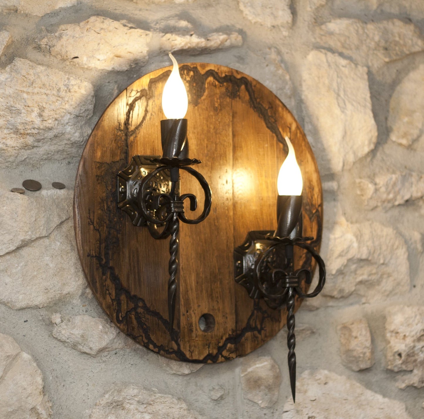 Wrought iron wall light - Double sconce - Rustic wall fixture
