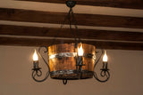 Wine barrel chandelier - Rustic ceiling light - Wood and wrought iron chandelier