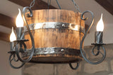 Wine barrel chandelier - Rustic ceiling light - Wood and wrought iron chandelier