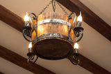 Wine barrel chandelier - Rustic ceiling light - Wood and wrought iron chandelier