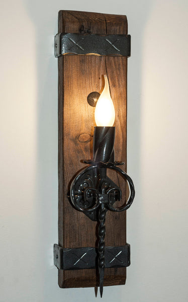 Wood and wrought iron wall light - Rustic wall light