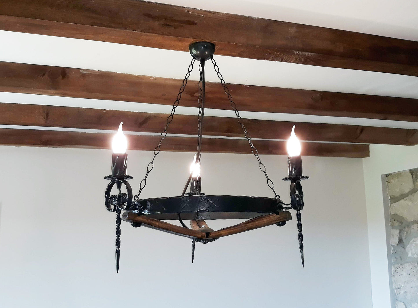 Lustre - Lustre en fer forgé - Plafonnier trois lumières