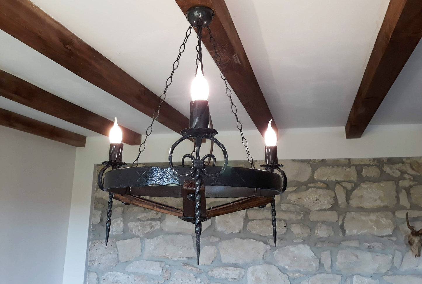 Lustre - Lustre en fer forgé - Plafonnier trois lumières