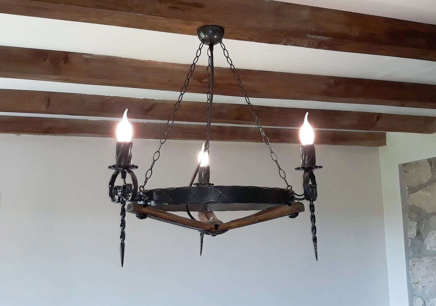 Lustre - Lustre en fer forgé - Plafonnier trois lumières