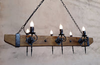 Wood beam and wrought iron chandelier - King II