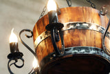 Wine barrel chandelier - Rustic ceiling light - Wood and wrought iron chandelier