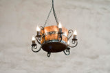 Wine barrel chandelier - Rustic ceiling light - Wood and wrought iron chandelier