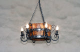 Wine barrel chandelier - Rustic ceiling light - Wood and wrought iron chandelier