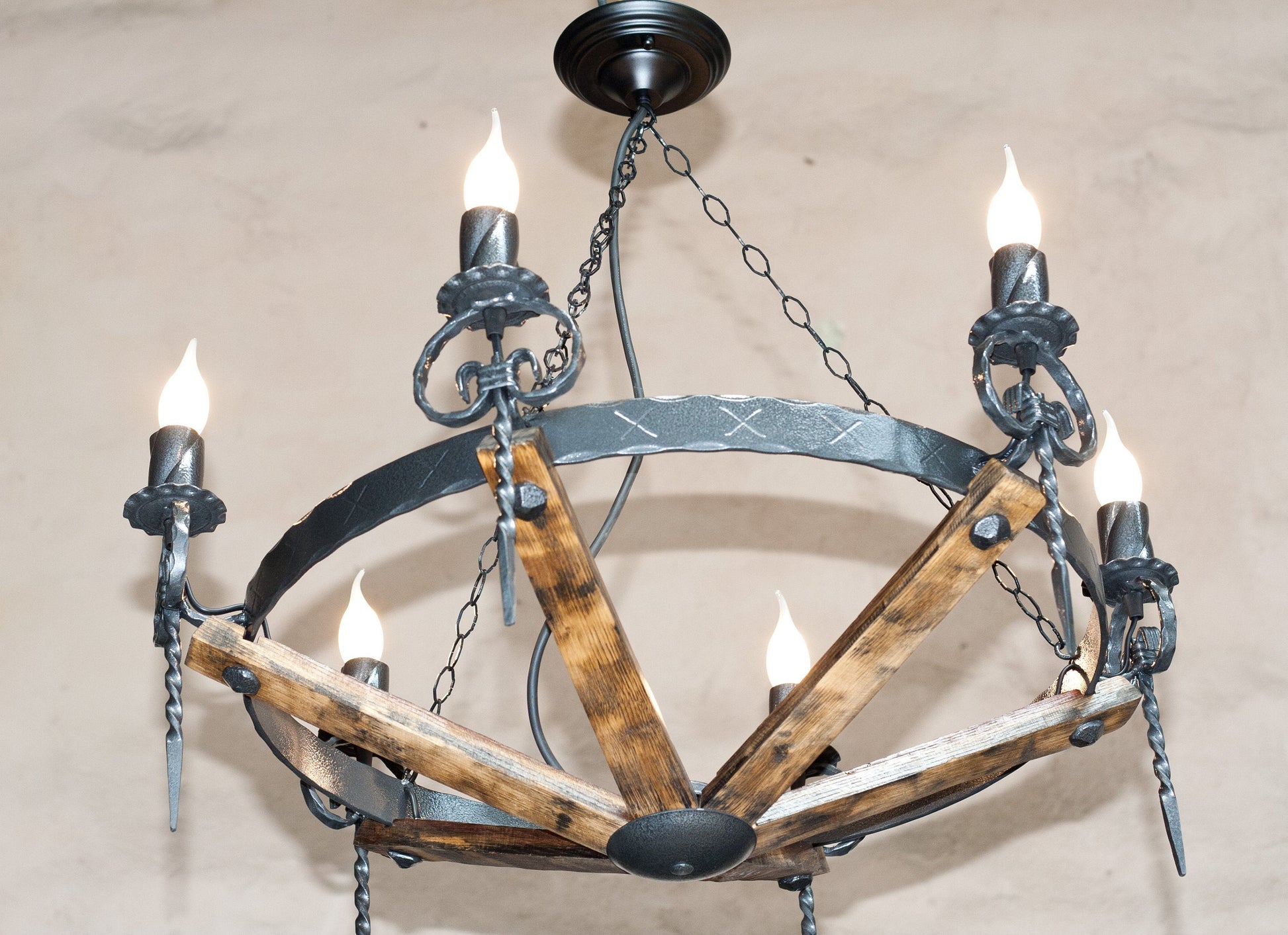 Rustic farmhouse iron wood chandelier ceiling light
