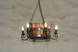 Wine barrel chandelier - Rustic ceiling light - Wood and wrought iron chandelier