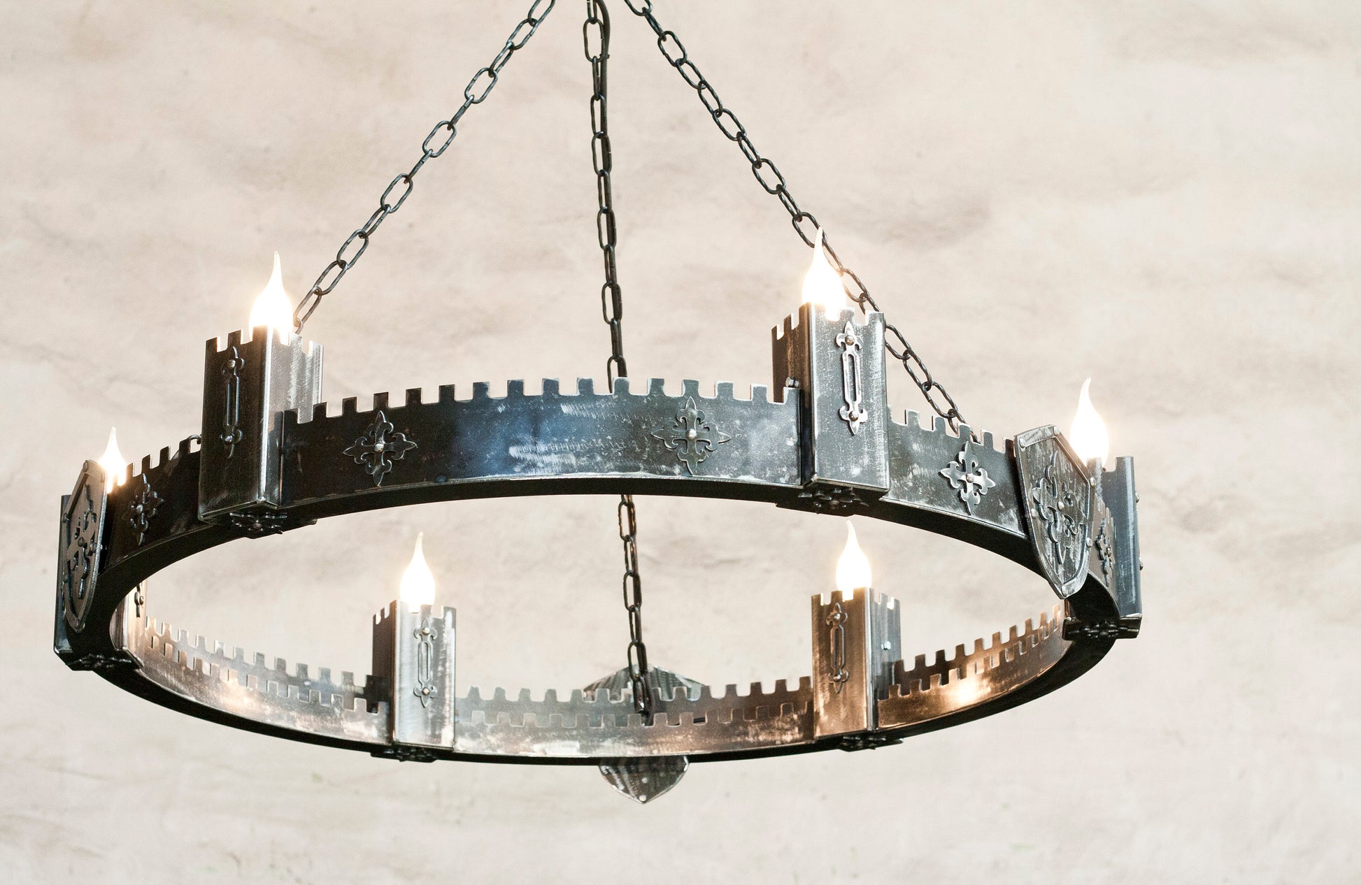 Gothic castle ceiling chandelier handmade riveted steel