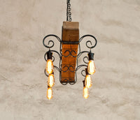 Wrought iron wood beam chandelier - Farmhouse lighting - Rustic ceiling light