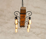 Wrought iron wood beam chandelier - Farmhouse lighting - Rustic ceiling light