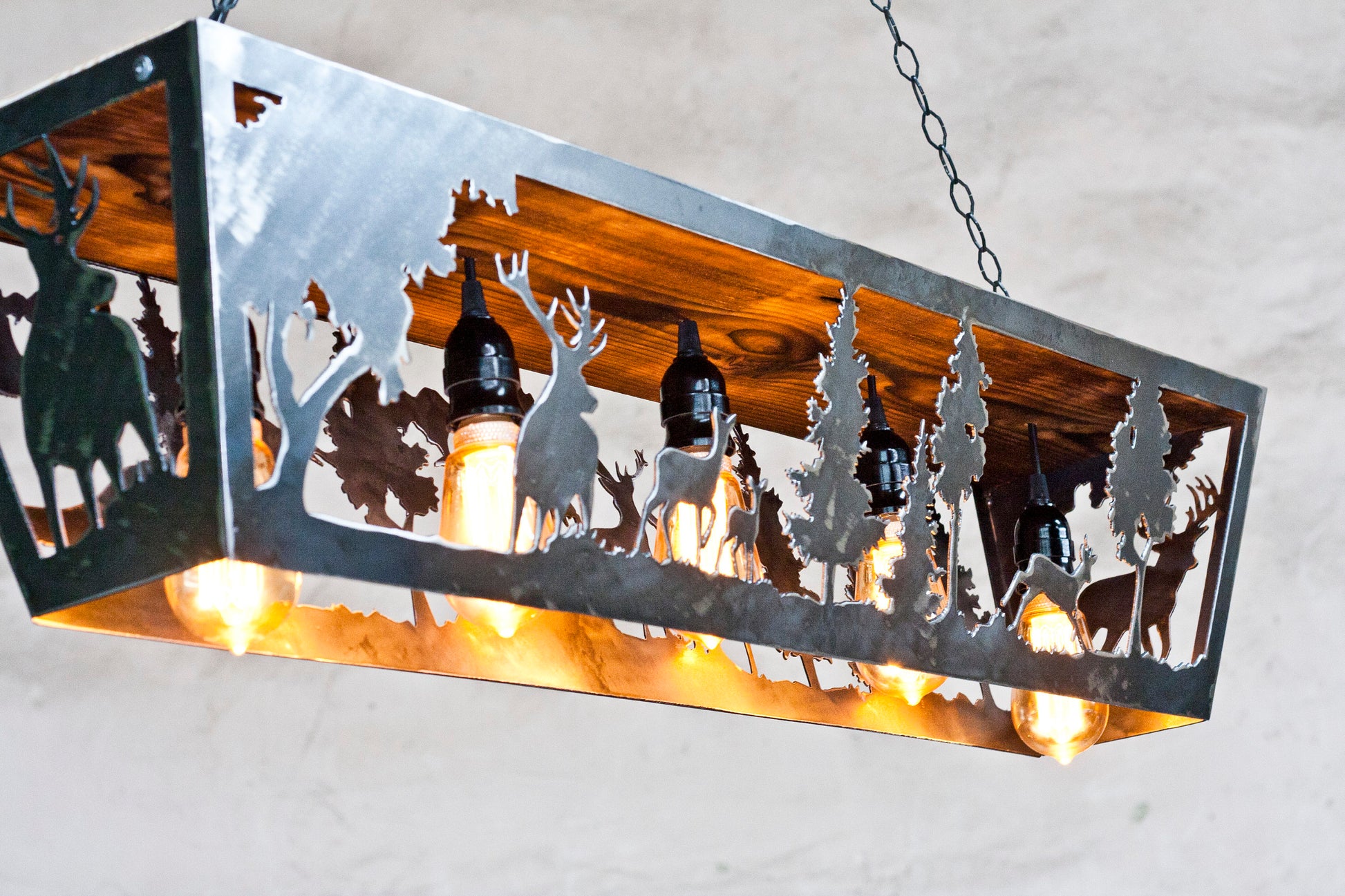 Wildlife deer family five light lodge ceiling fixture