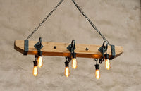 Wrought iron wood beam chandelier - Farmhouse lighting - Rustic ceiling light