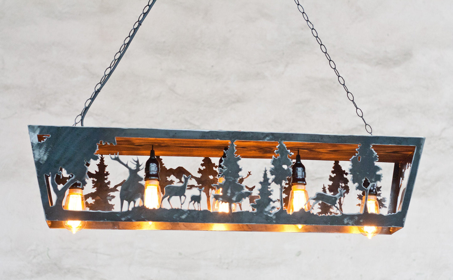 Five light wildlife pendant light deer theme handmade