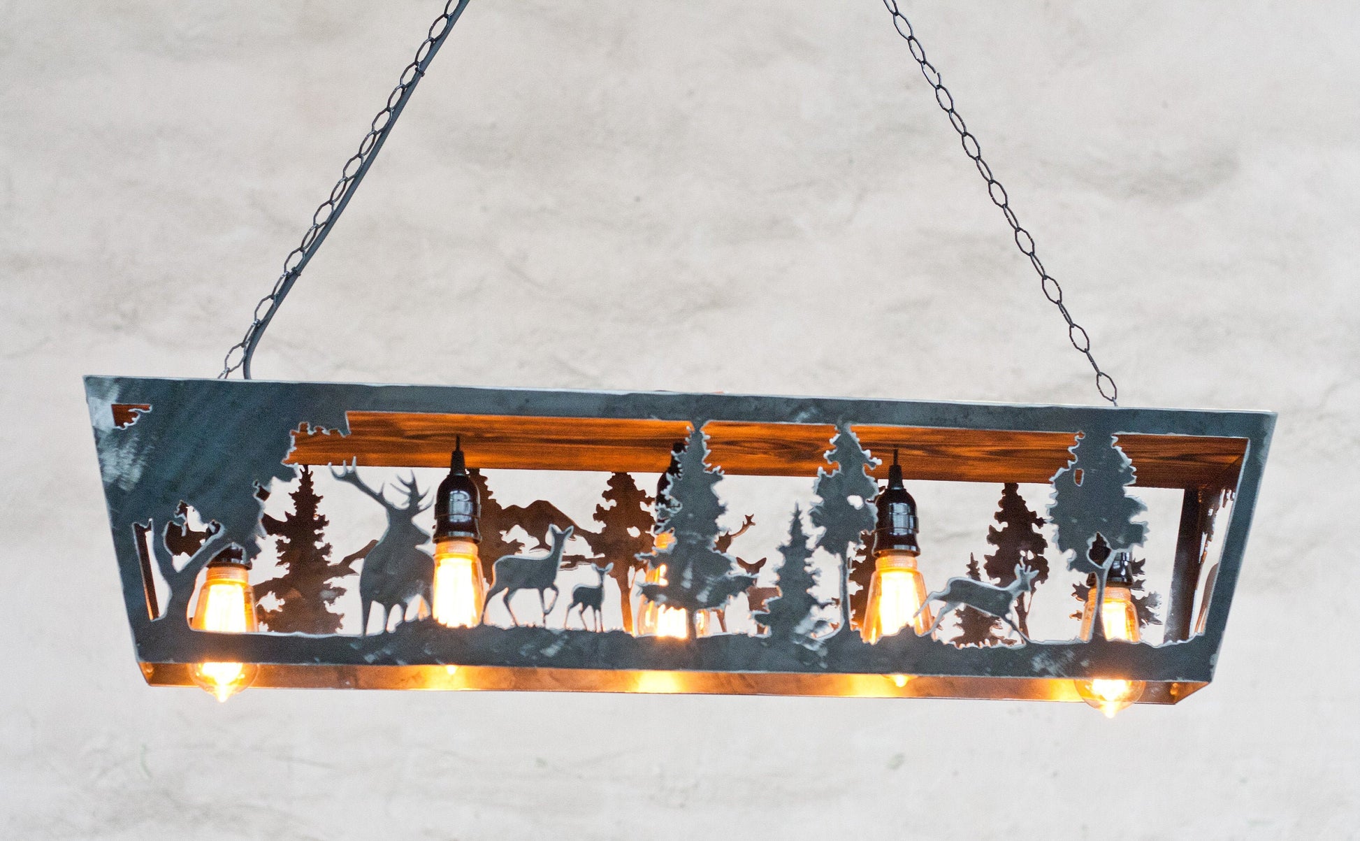 Five light wildlife pendant light deer theme handmade
