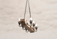 Farmhouse chandelier lighting - Wrought iron and wood beam chandelier - Ceiling light fixture