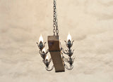 Farmhouse chandelier lighting - Wrought iron and wood beam chandelier - Ceiling light fixture